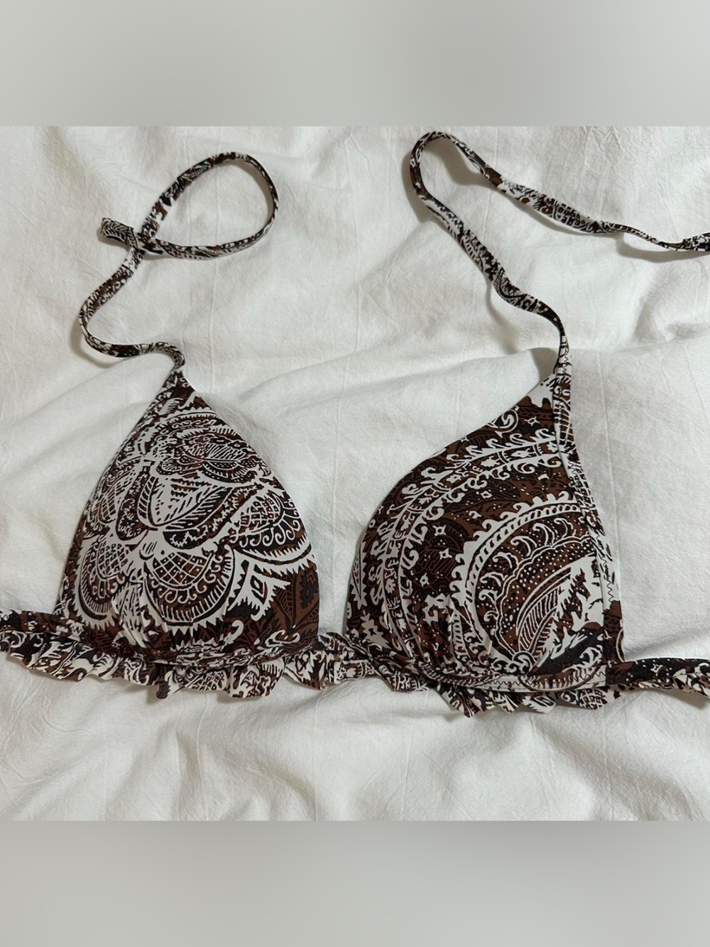 Brown Paisley Calzedonia Triangle Bikini Top - Women Swim